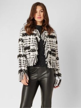 Women's Adrienne Landau Black & White Tweed Jacket sz S, NWT